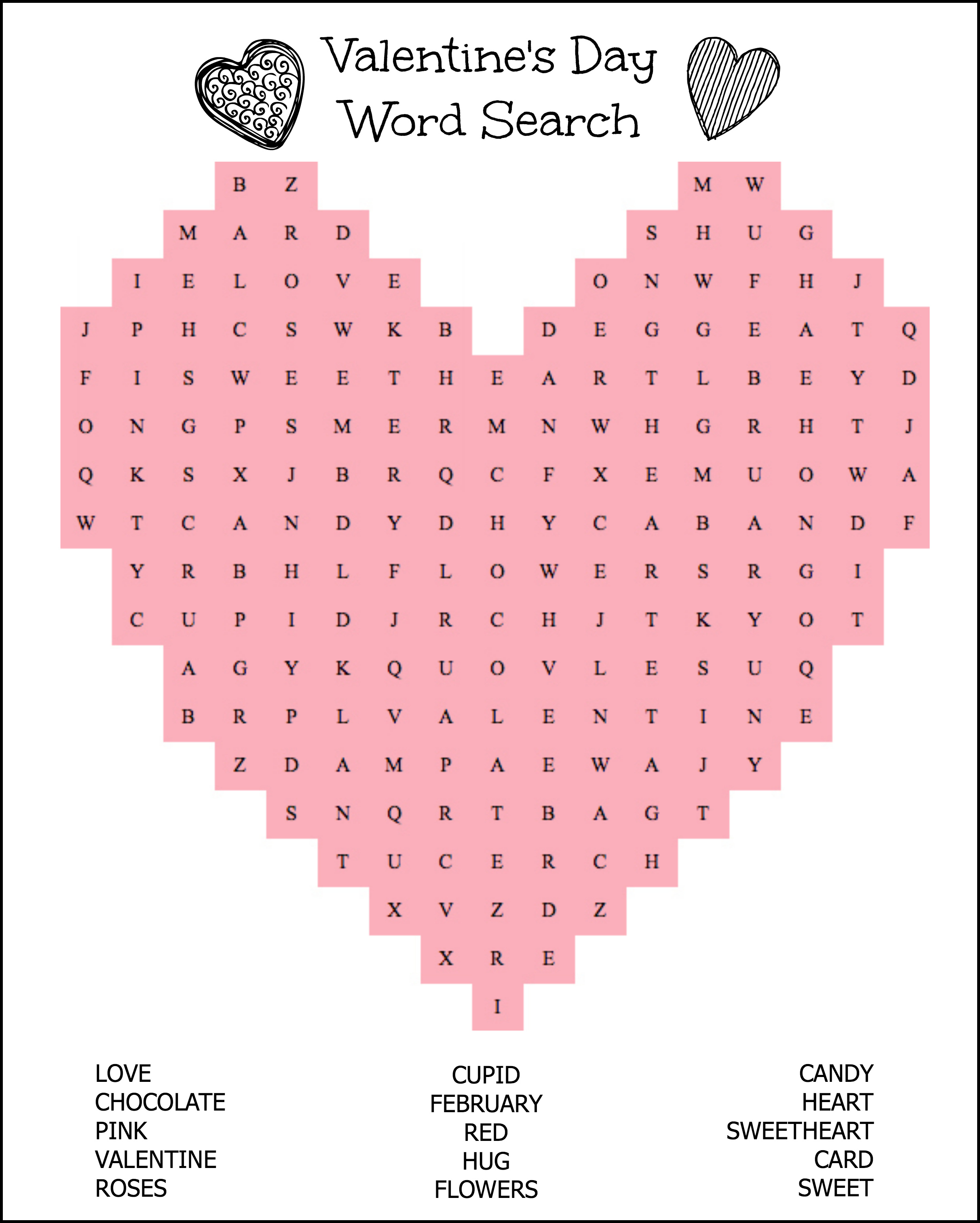 Free Printable Heart Shaped Valentine&amp;#039;s Day Word Search For Kids - Free Printable Valentines Crossword