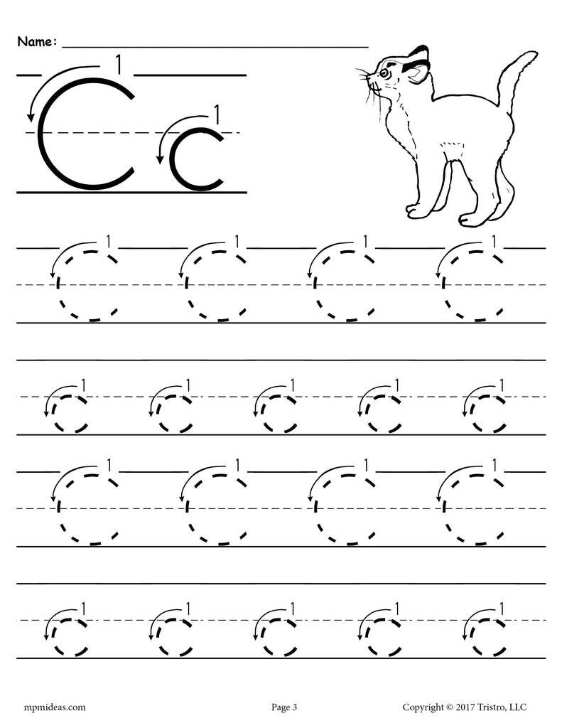 Free Printable Letter C Tracing Worksheet With Number And Arrow - Letter C Puzzle Printable