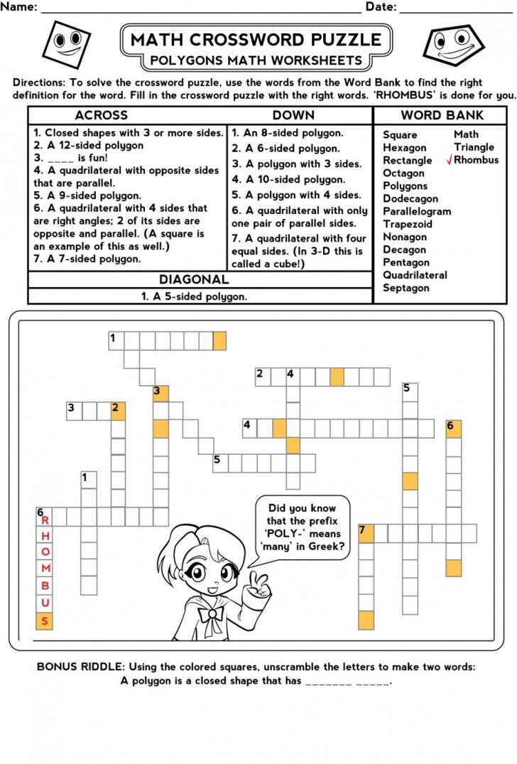 Printable Math Crossword Puzzles For High School