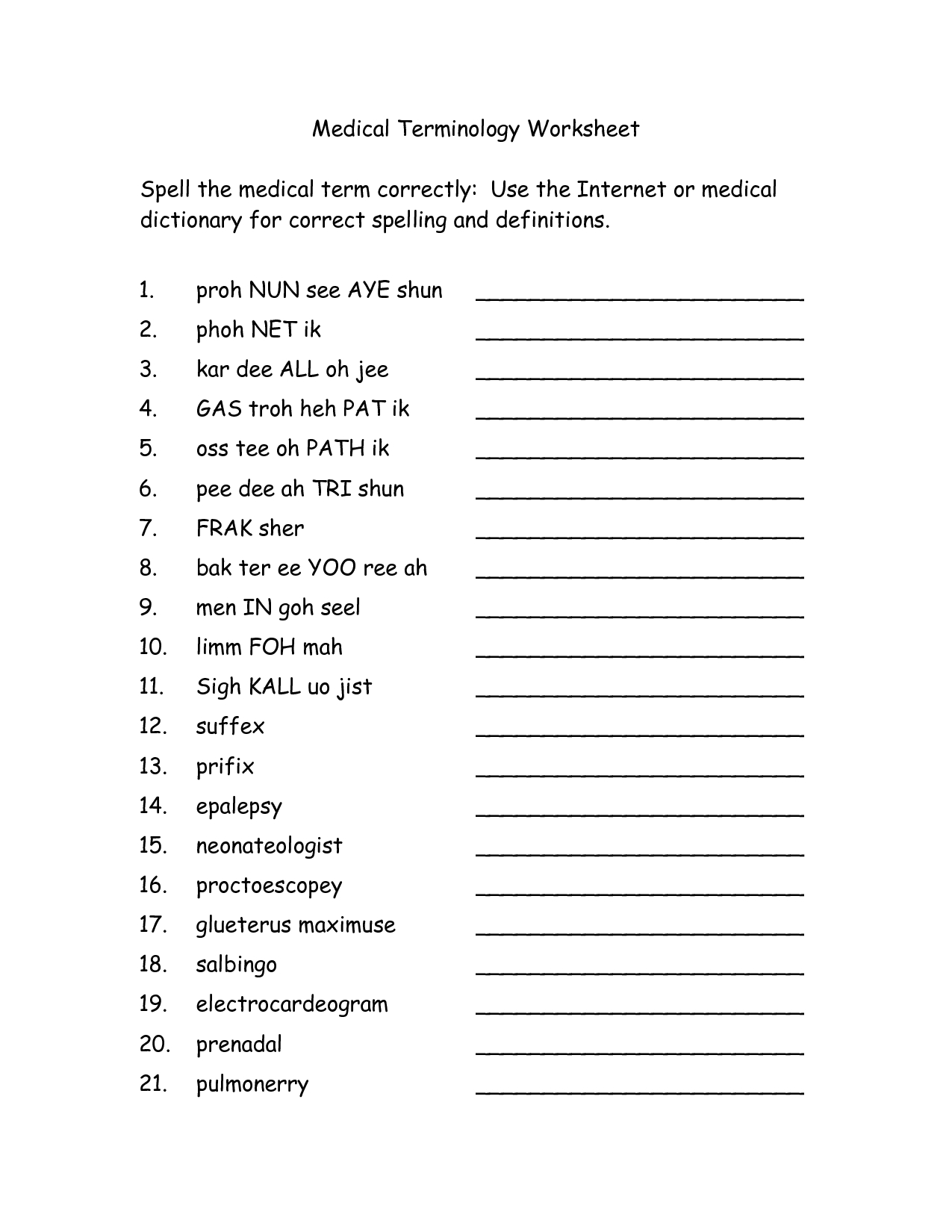 Free Printable Medical Terminology Worksheets Cakepins | Daily - Printable Medical Crossword Puzzles Free
