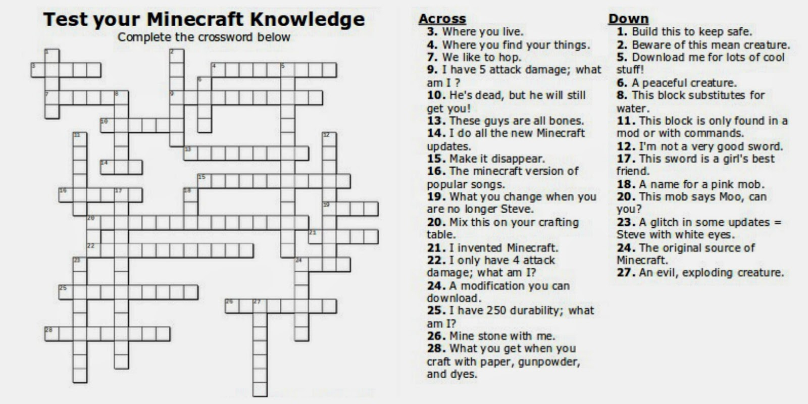 Free Printable Minecraft Crossword Search: Test Your Minecraft - Printable Crossword Search