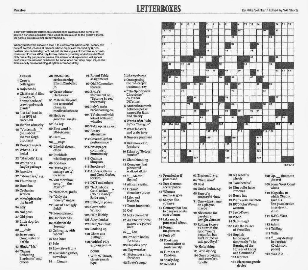 Free Printable Ny Times Crossword Puzzles | Free Printables - Free Printable Sunday Ny Times Crossword Puzzles