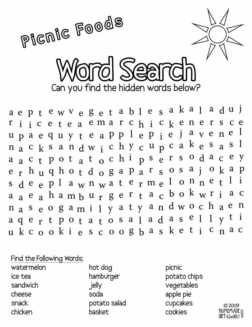 Free Printable Word Search: Picnic Foods | Children Ministry | Free - Printable Food Puzzle