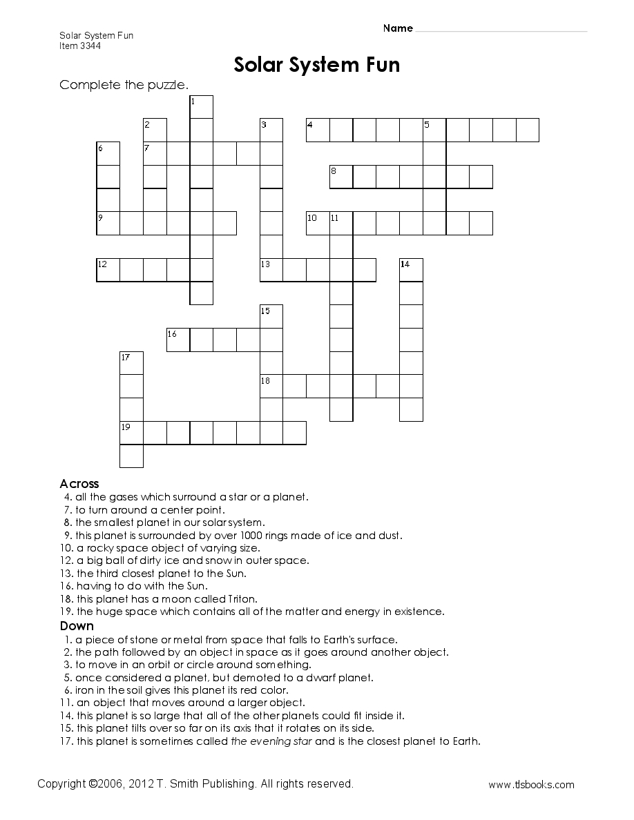 Free Printables For Grade 5 | Earth And Space Lessons I Love | Solar - Printable Crossword Puzzles Grade 5