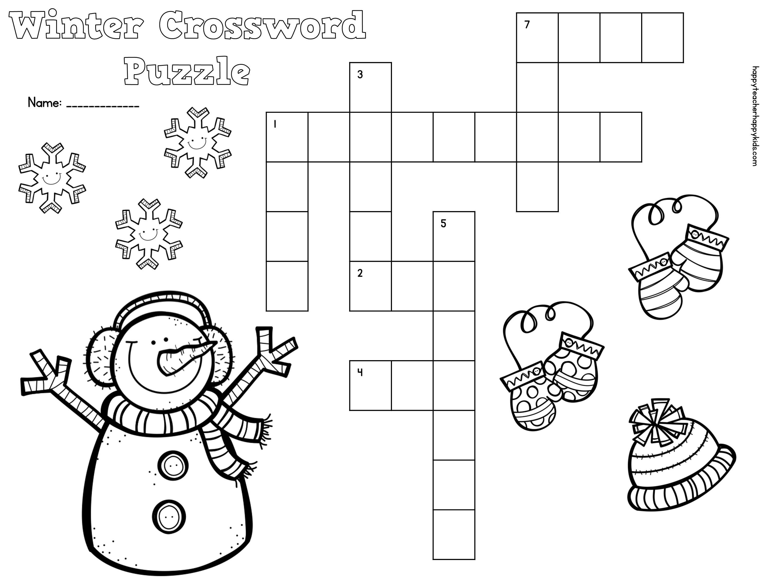 Free Winter Crossword Puzzle For Primary Students | Snow, Penguins - Winter Crossword Puzzle Printable