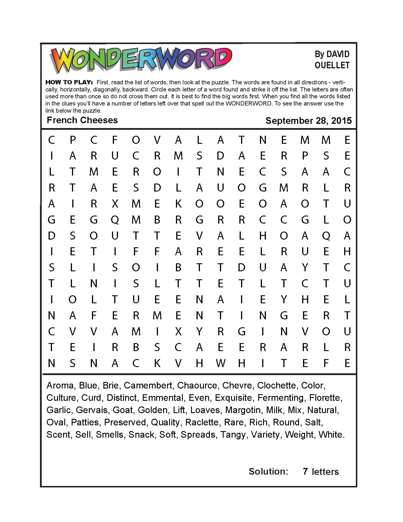 French Cheeses - Printable French Puzzle