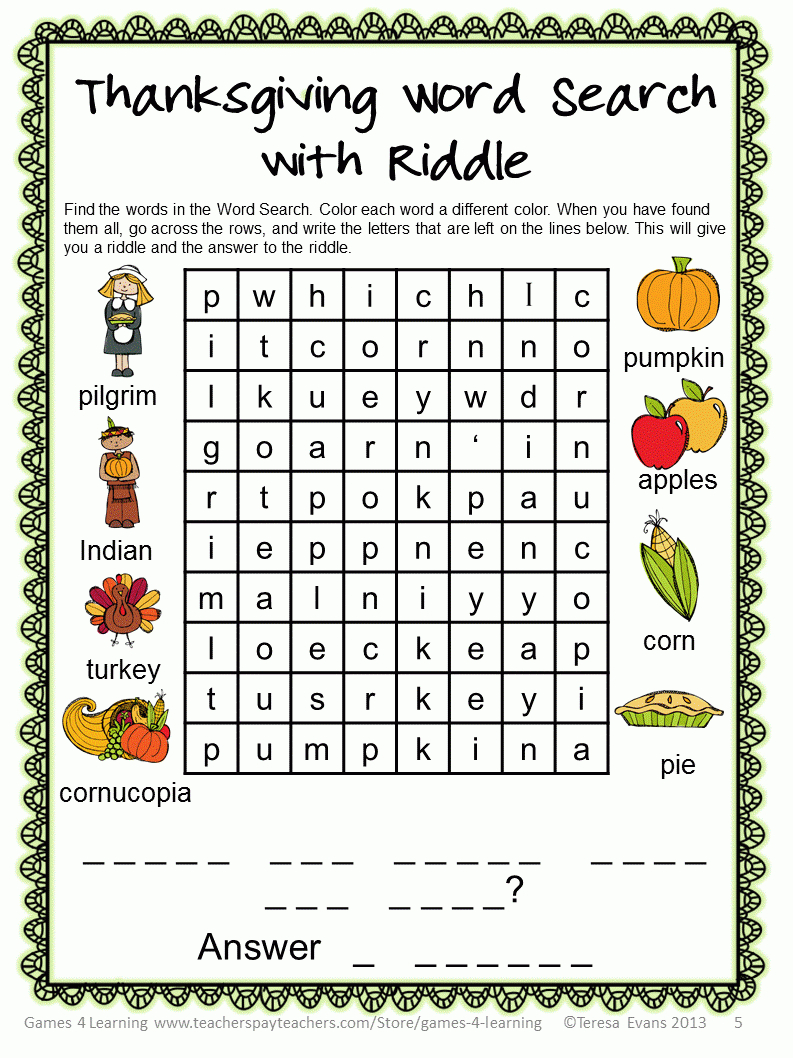 Fun Games 4 Learning: November 2013 - Printable November Puzzles