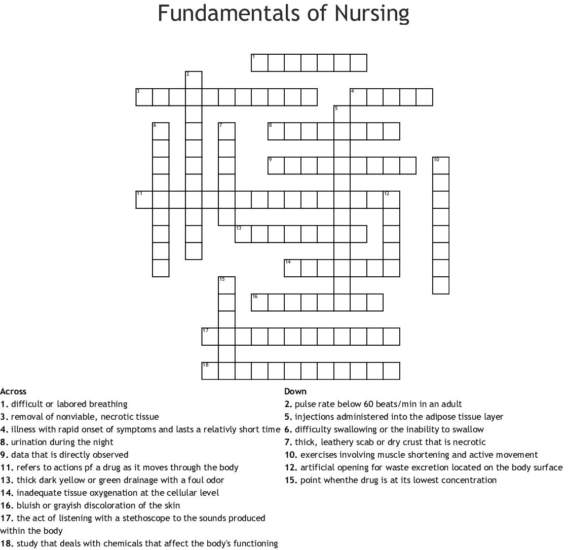 Fundamentals Of Nursing Crossword - Wordmint - Printable Nursing Crossword Puzzles