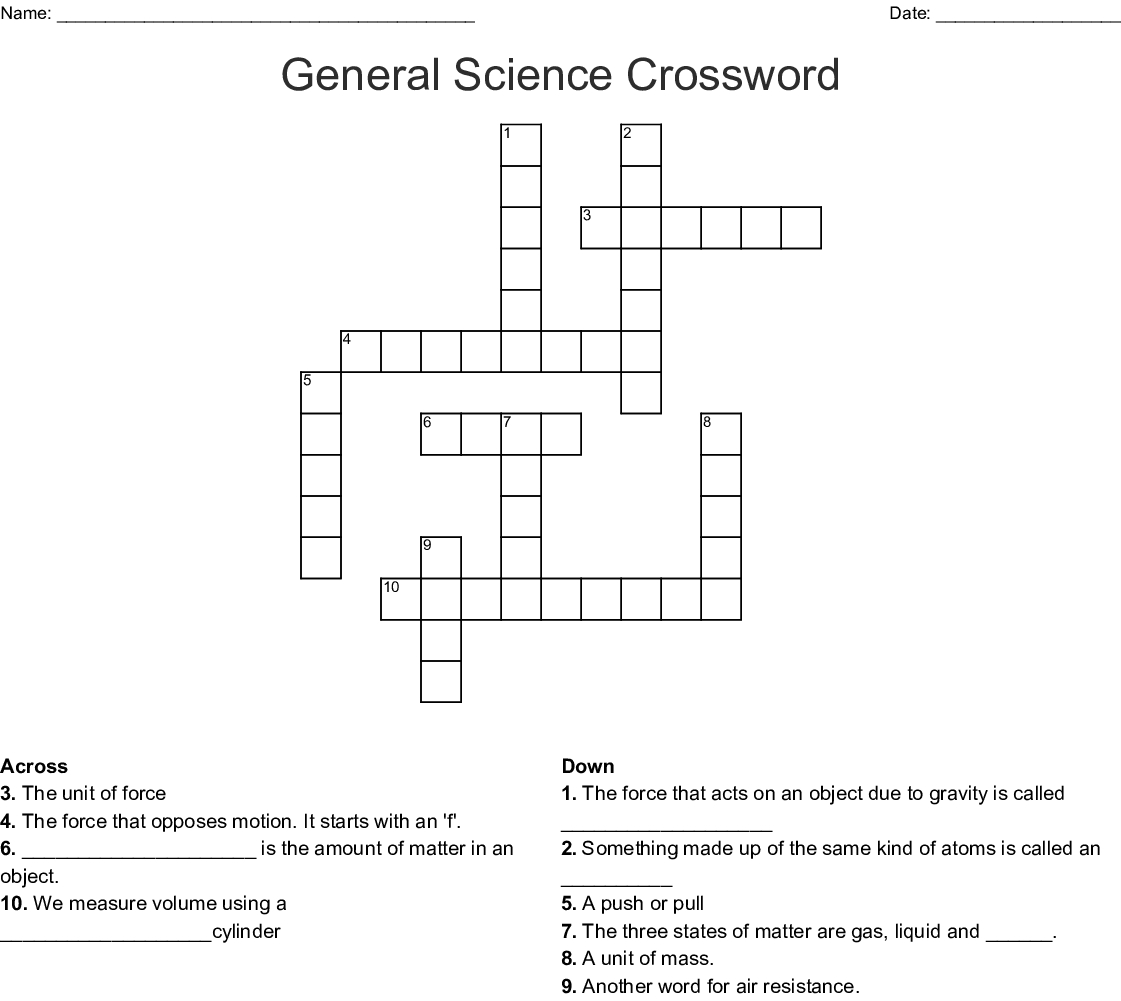 General Science Crossword - Wordmint - Printable Science Crossword Puzzles