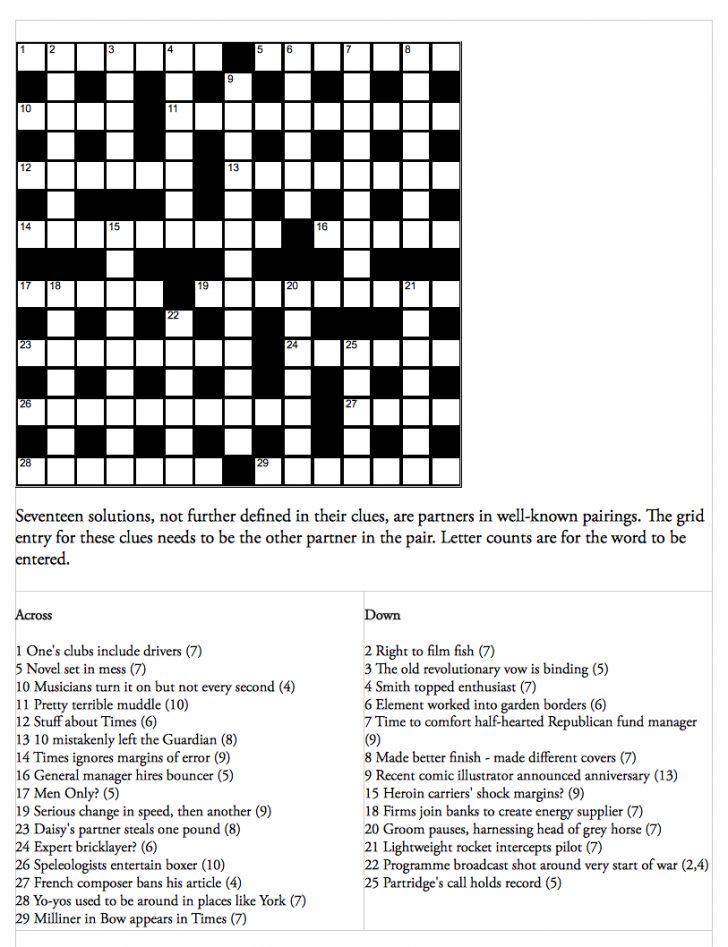 Guardian Printable Quick Crossword