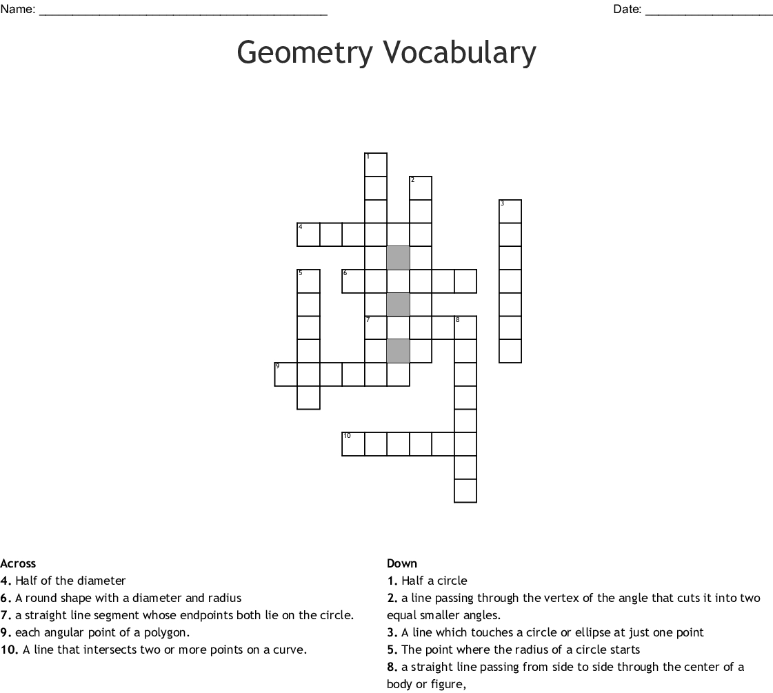 Geometry Vocabulary Crossword Puzzle Printable Printable Crossword Puzzles