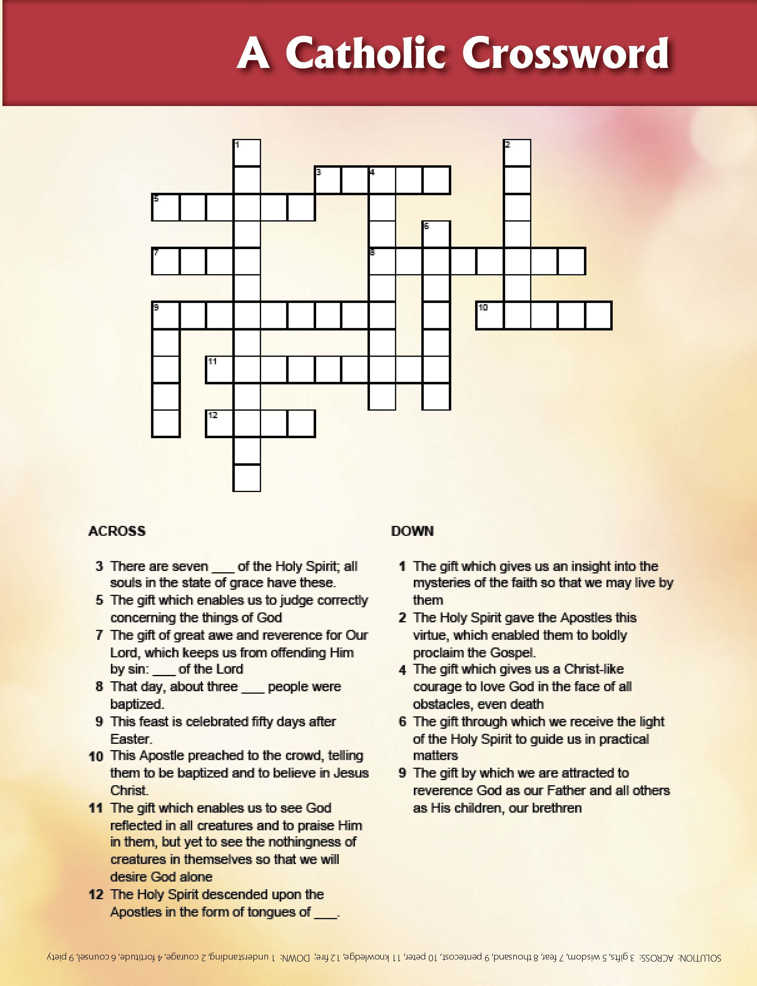 Gifts Of The Holy Spirit Crossword - | Printable Activities For Kids - Printable Holy Week Crossword Puzzle