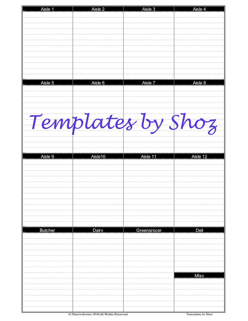Grocery Shopping List Black Excel File With Expanding Tables | Etsy - Printable Dropdown Puzzles