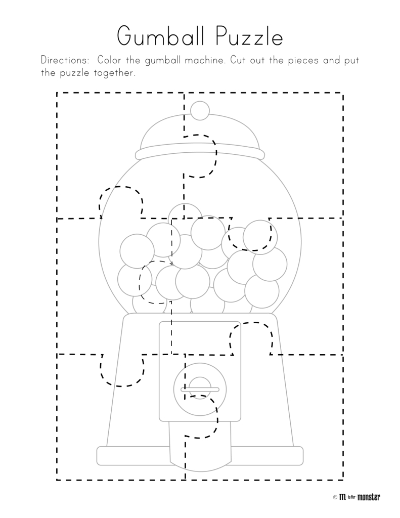 Gumball Puzzle Free Printable | Preschool/kindergarten | Free - Printable Toddler Puzzles