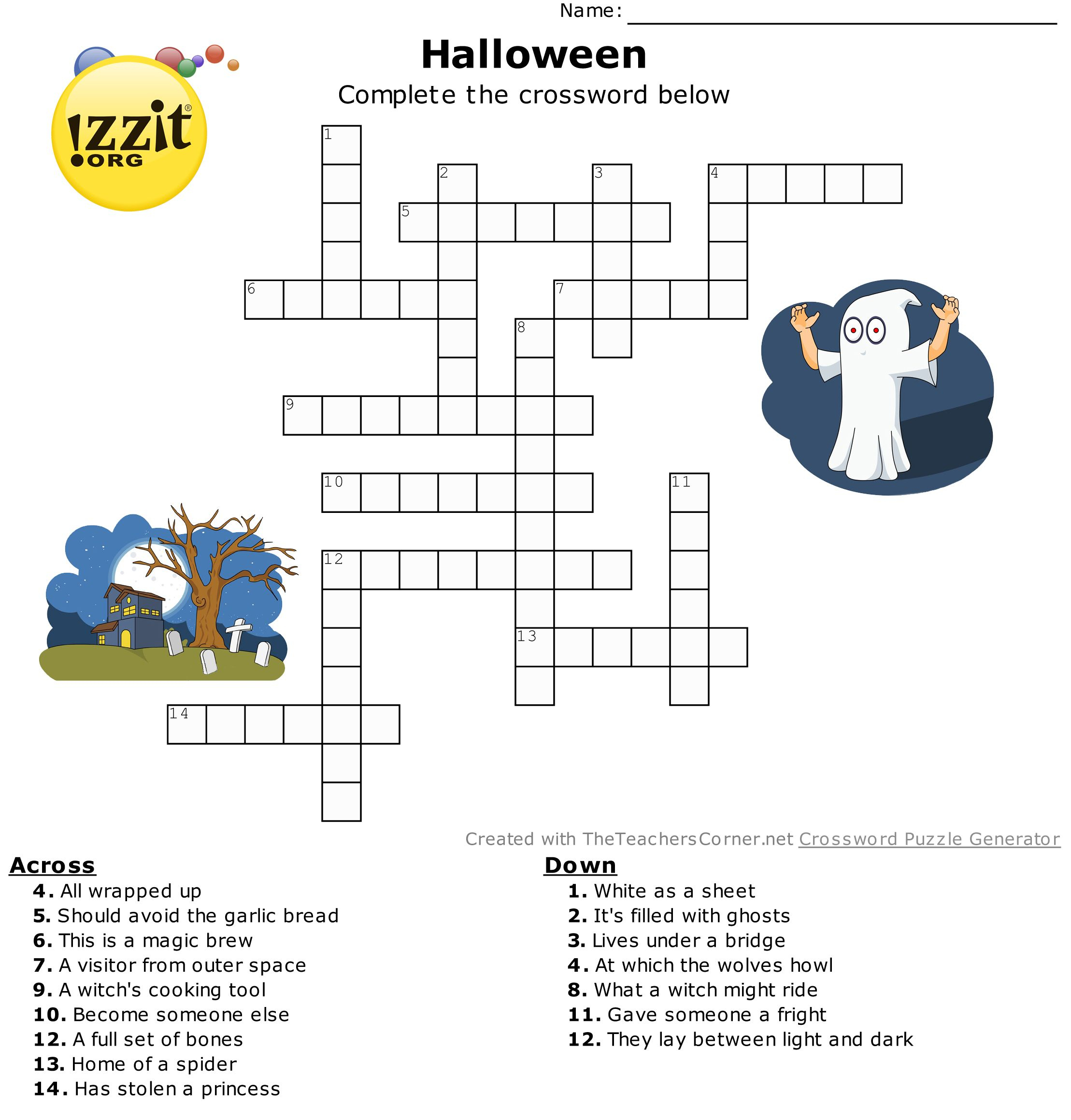 Halloween Crossword - Hard #happyhalloween 💀👻🎃 | Classroom - Hard Halloween Crossword Puzzles Printable