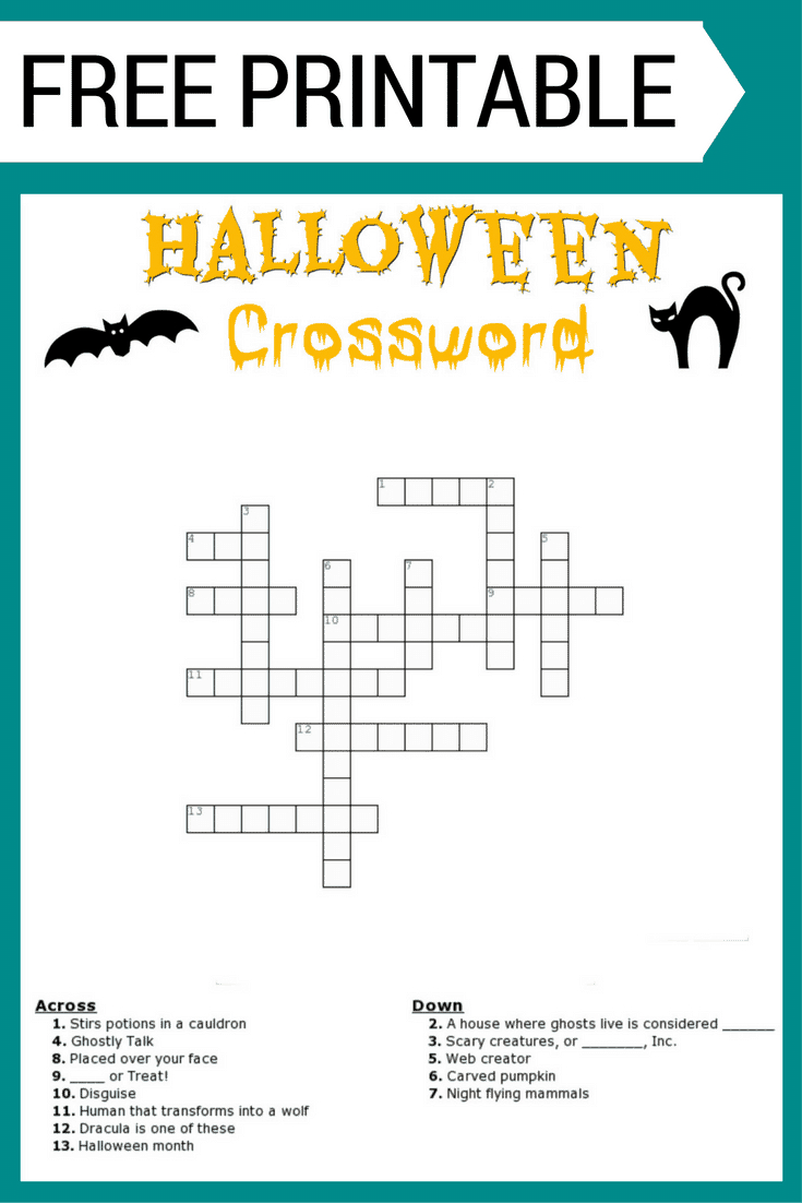 Halloween Crossword Puzzle Free Printable - Halloween Crossword Puzzle Printable