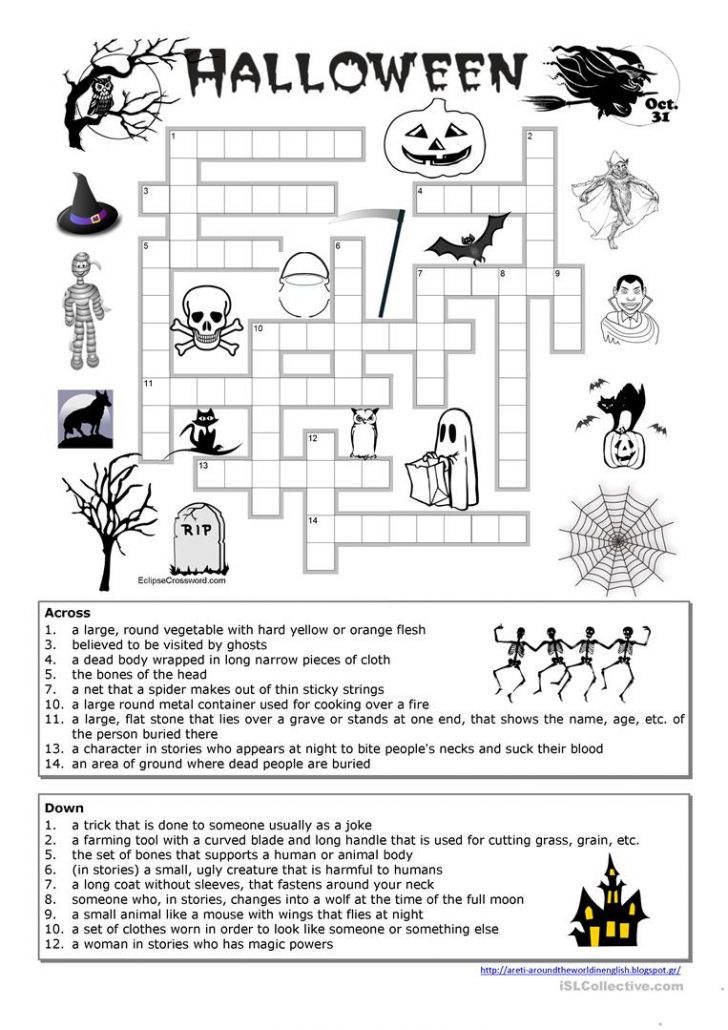 Halloween Crossword Puzzle Printable