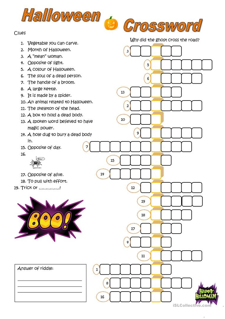 Halloween Crossword Puzzle Worksheet