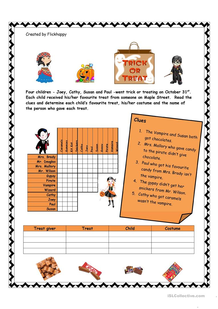 Halloween Logic Puzzle Worksheet Free Esl Printable Worksheets