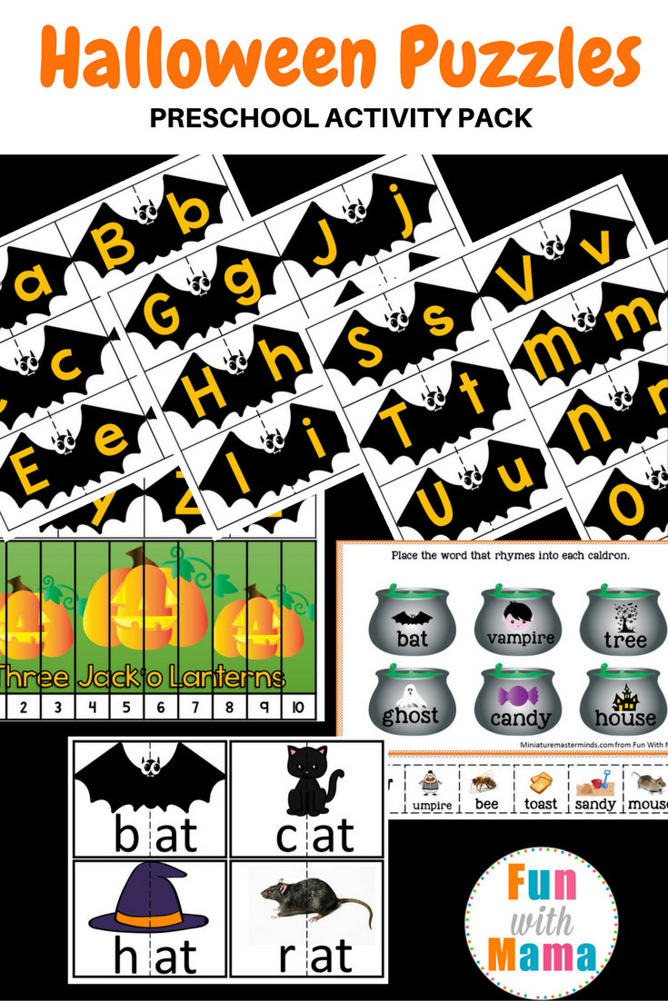 Halloween Puzzles Preschool Activity Pack - Fun With Mama - Printable Logo Puzzle