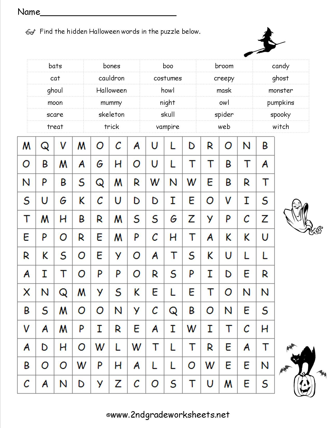 Halloween Worksheets And Printouts - Printable Crossword Puzzle For 2Nd Graders