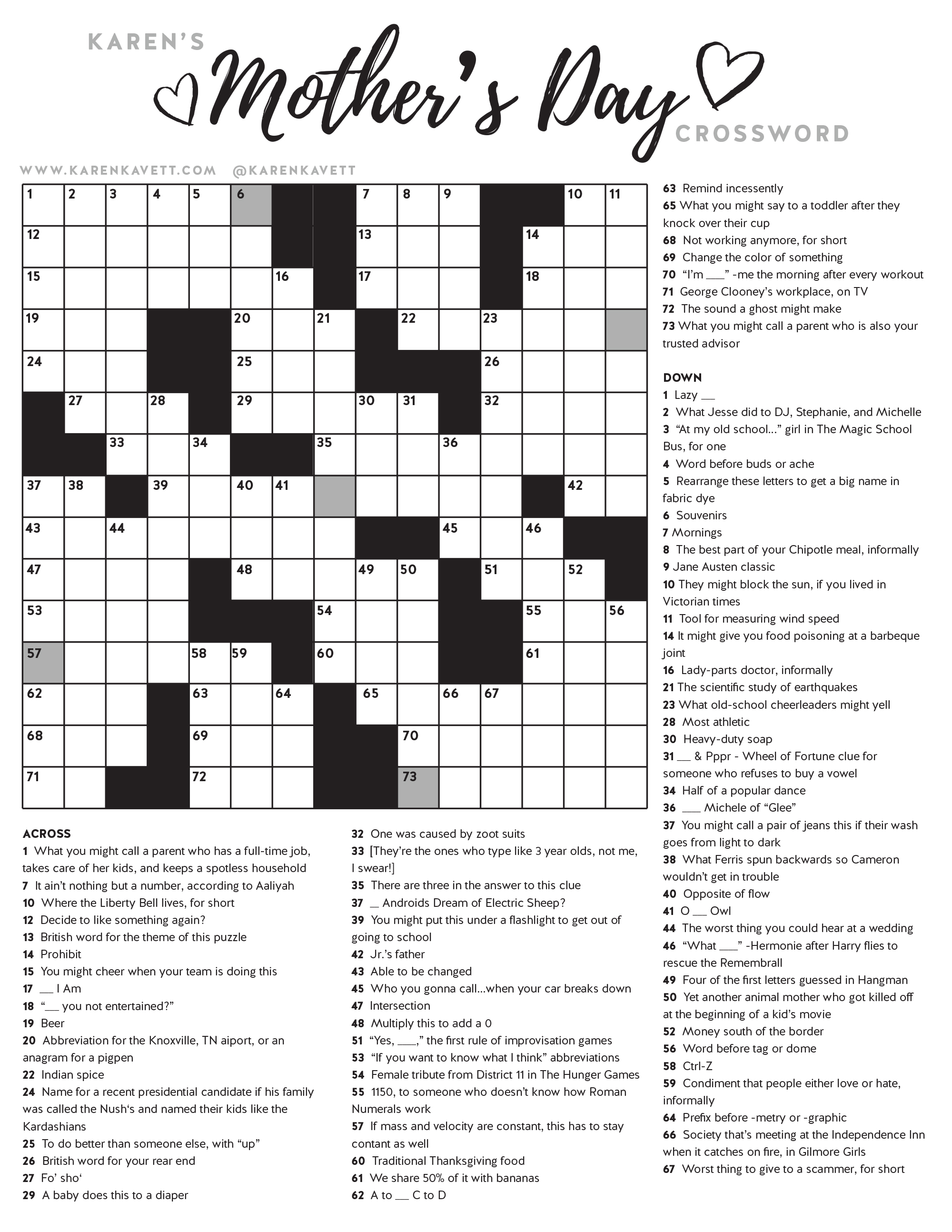 Happy Mother&amp;#039;s Day Crossword Puzzle - Karen Kavett - Printable Crossword Of The Day