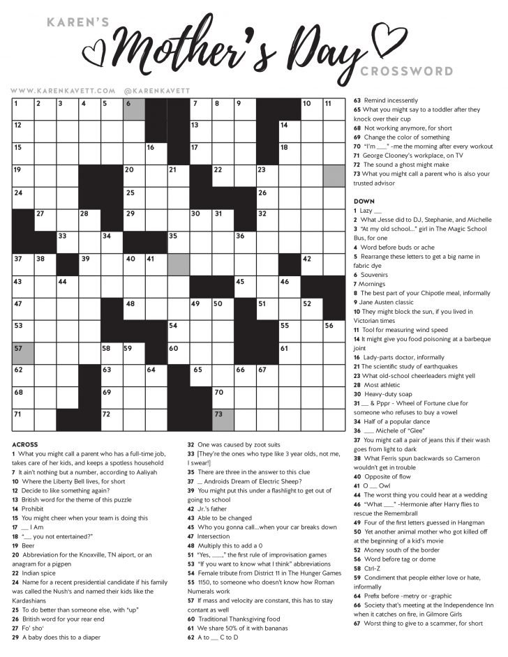Printable Crossword Puzzles May 2019
