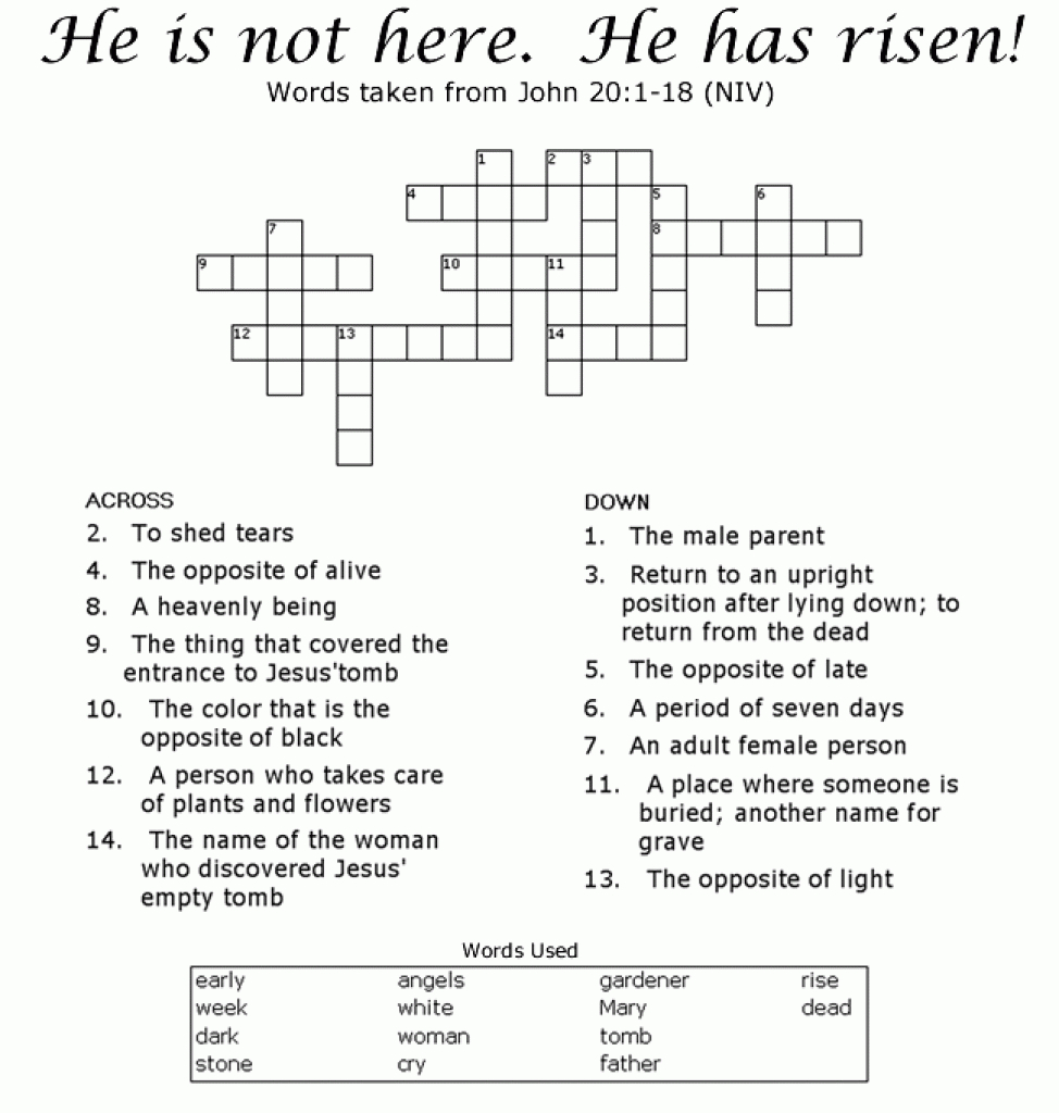 He Has Risen! - Easter Crossword Puzzle For Kids. Free For You To - Printable Holy Week Crossword Puzzle