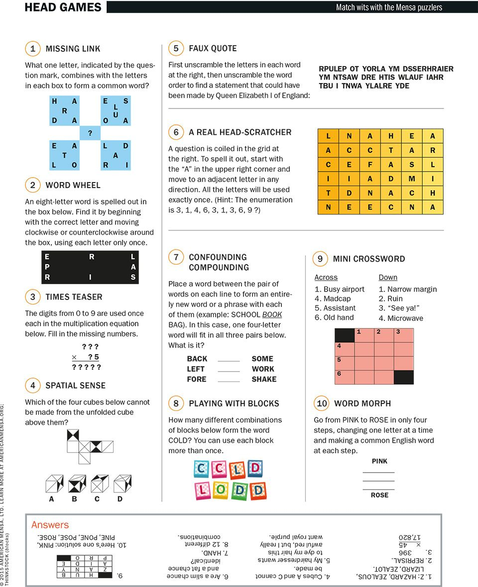 Head Games Match Wits With The Mensa Puzzlers - Scientific American - Printable Mensa Puzzles