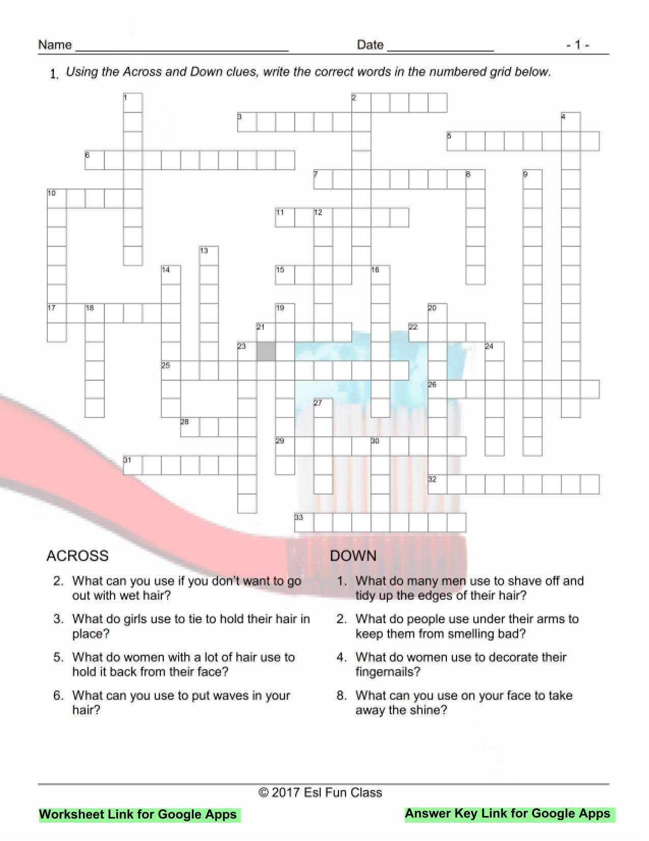 Health And Personal Hygiene Interactive Crossword Puzzle For Google - Printable Personal Hygiene Crossword Puzzle