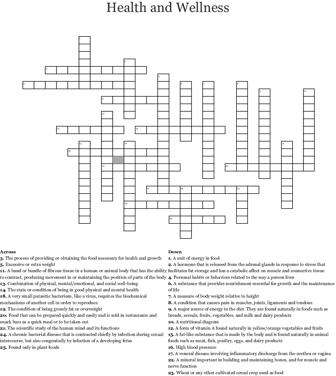 Health And Wellness Crossword - Wordmint - Printable Health Crossword Puzzles
