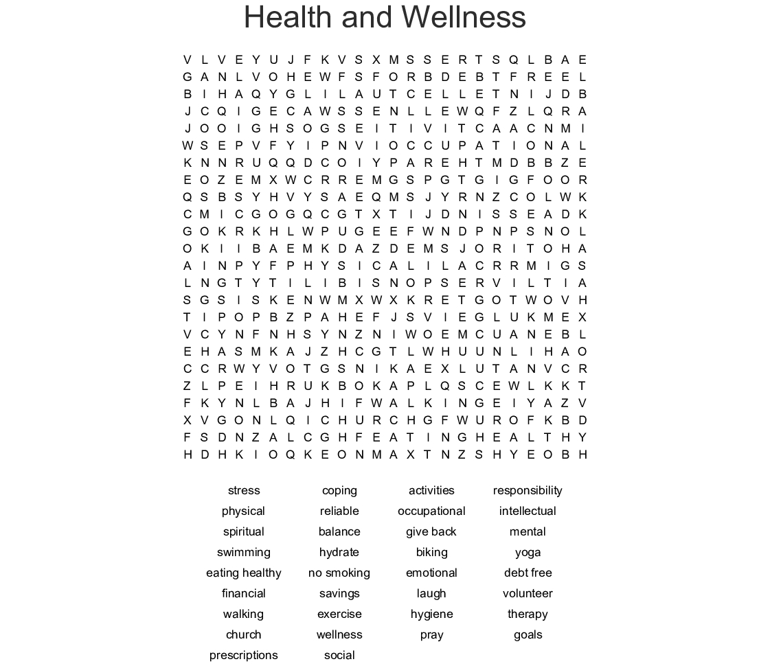 Health And Wellness Word Search - Wordmint - Printable Wellness Crossword Puzzles