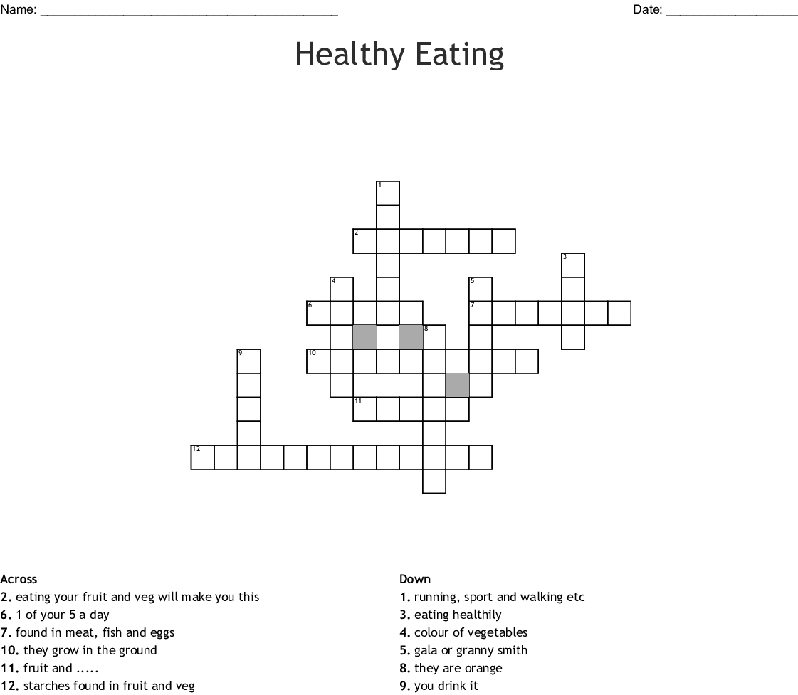 Healthy Eating Crossword - Wordmint - Printable Nutrition Crossword Puzzle