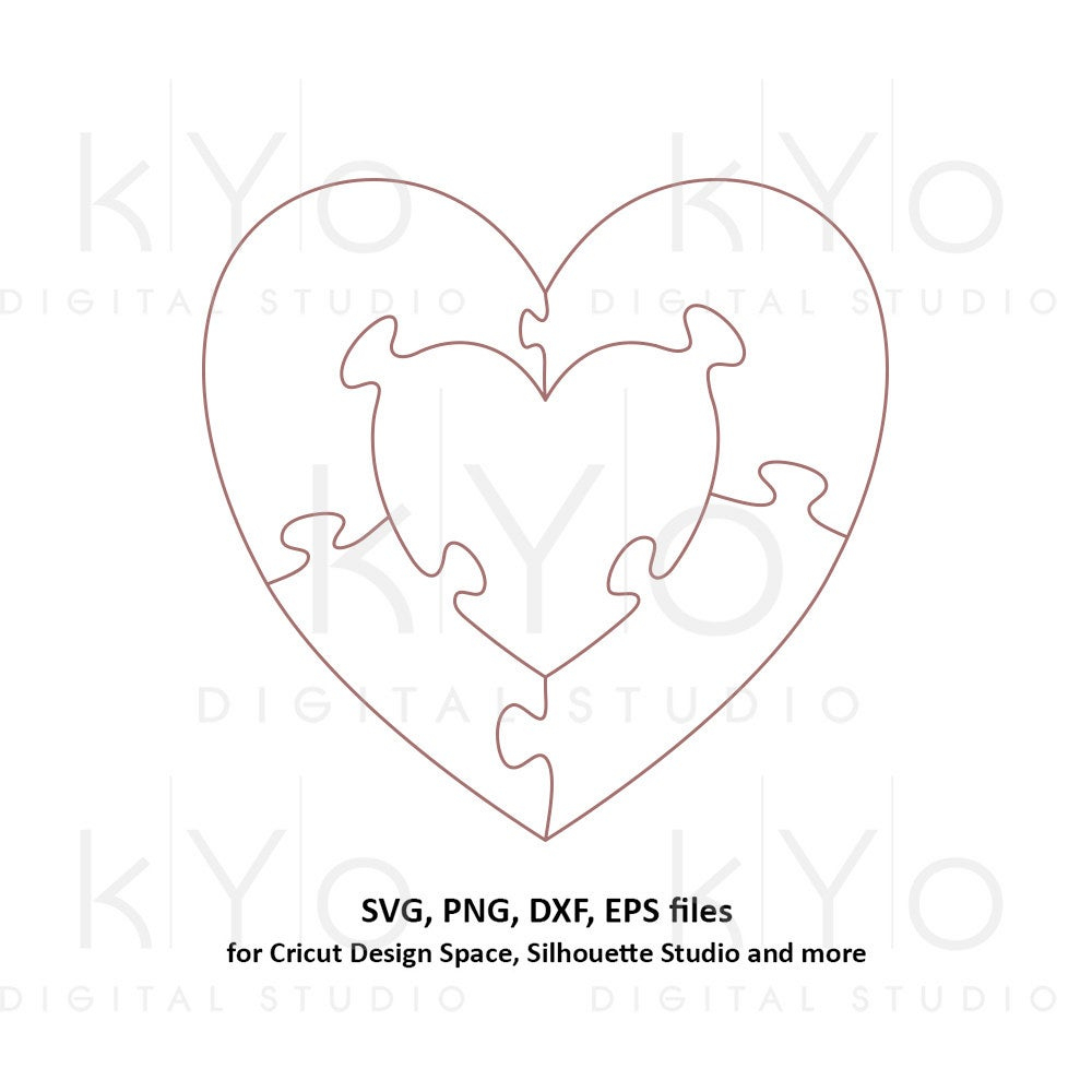 Heart In Heart Jigsaw Puzzle Templates Ai Eps Dxf Svg Png | Etsy - Printable Puzzle Heart
