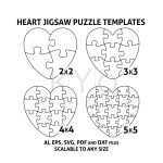 Heart Jigsaw Puzzle Templates Ai Eps Svg Pdf Dxf Files, Heart Shape   2 Piece Puzzle Printable