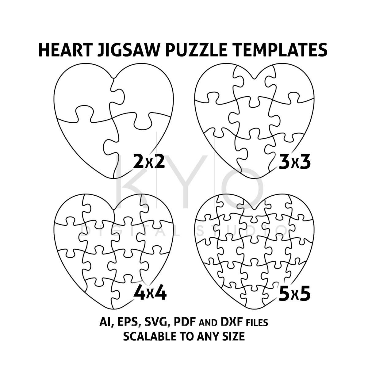 Heart Jigsaw Puzzle Templates Ai Eps Svg Pdf Dxf Files, Heart Shape - 2 Piece Puzzle Printable