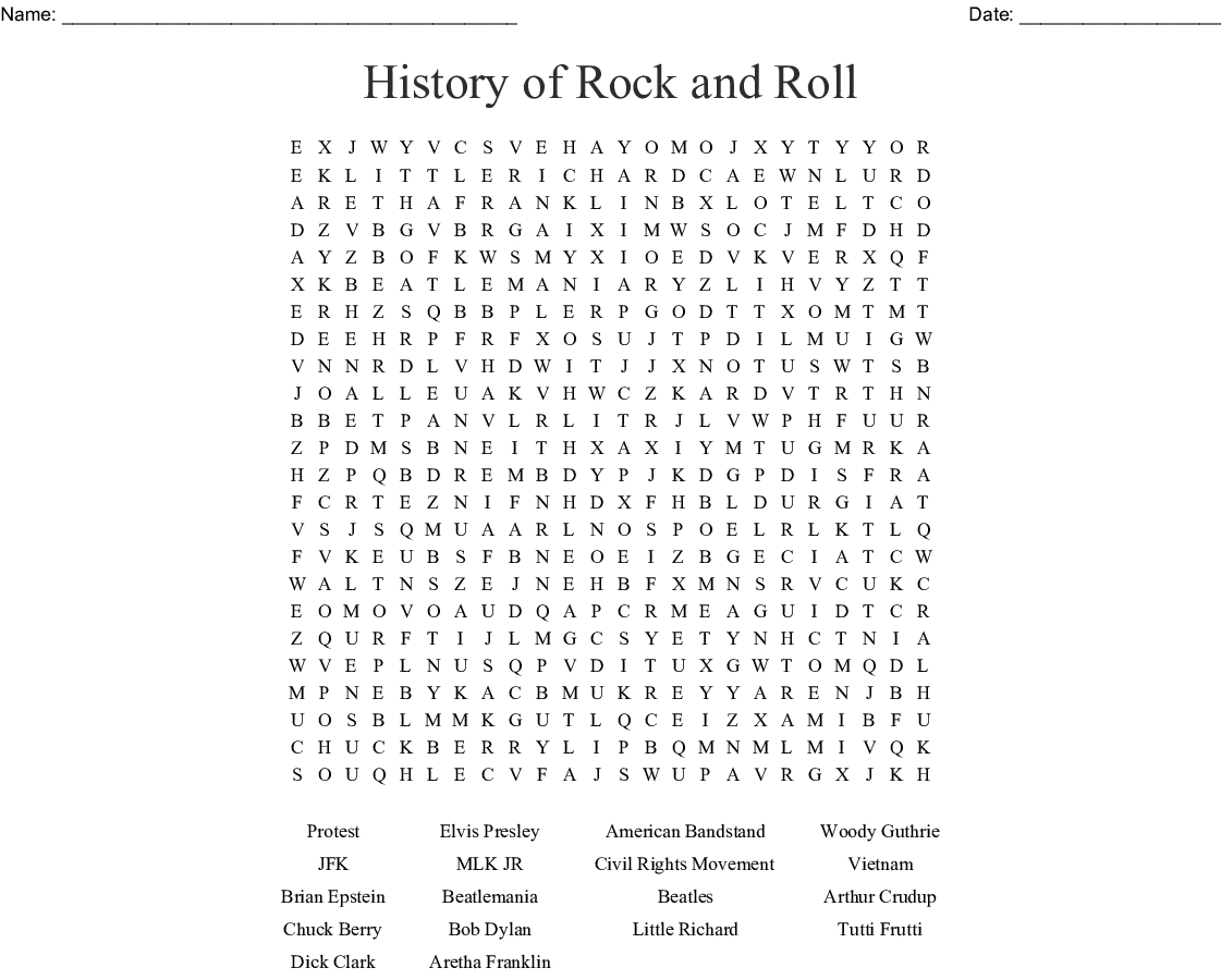 History Of Rock And Roll Word Search - Wordmint - Printable Rock And Roll Crossword Puzzles