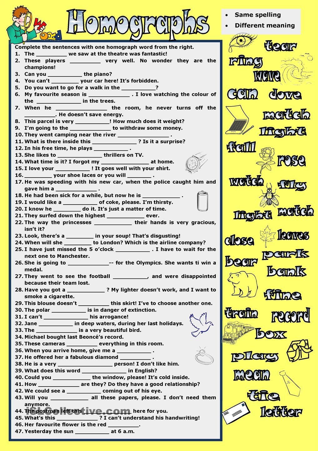 Homographs … … | Booshmily | Homog… - Printable Homograph Puzzles