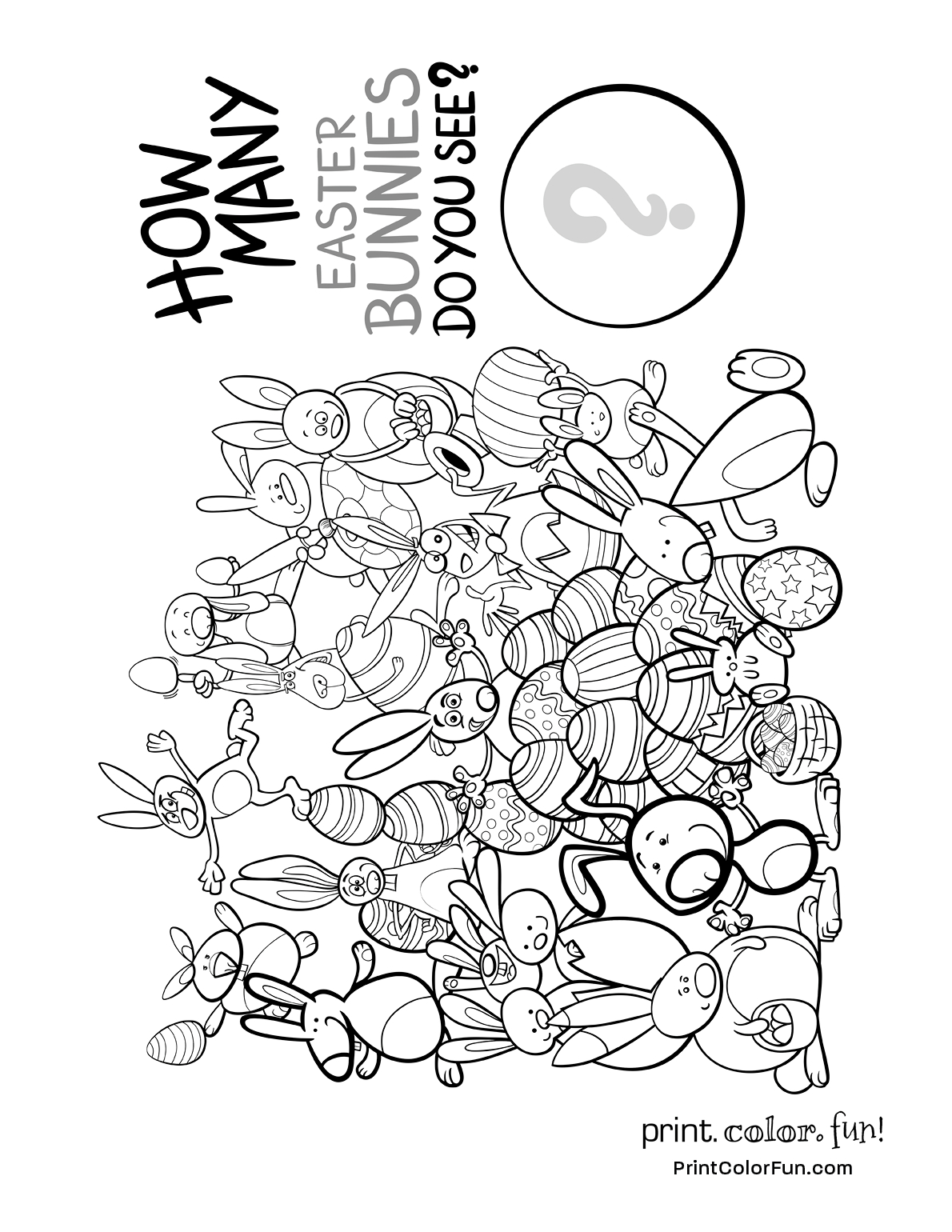 How Many Easter Bunnies Do You See - Puzzle Coloring Page - Print - Printable Bunny Puzzle
