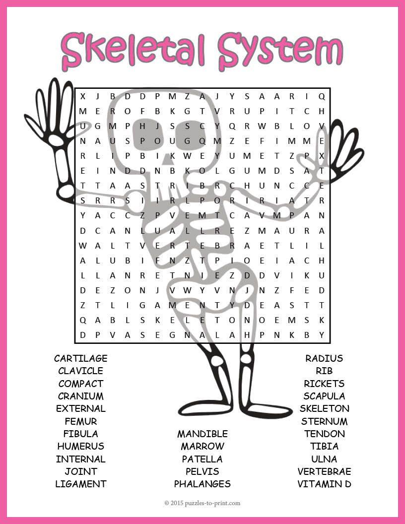 Printable Skeletal System Crossword Puzzle Printable Crossword Puzzles