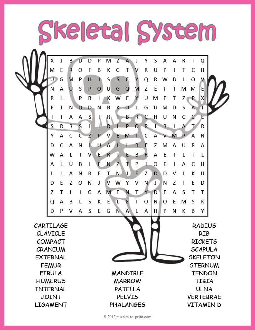 Human Skeletal System Word Search Worksheet | Tpt Science Lessons - Skeletal System Crossword Puzzle Printables