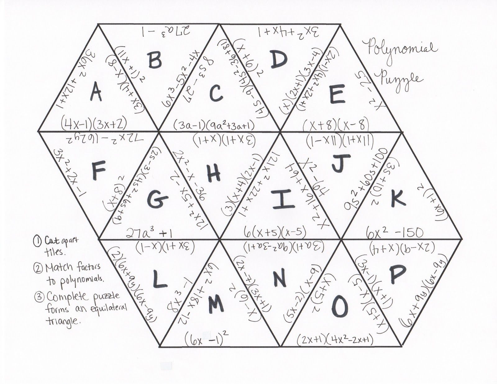 I Is A Number: Factoring Polynomials Tarsia | Algebra | Maths - Printable Tarsia Puzzles