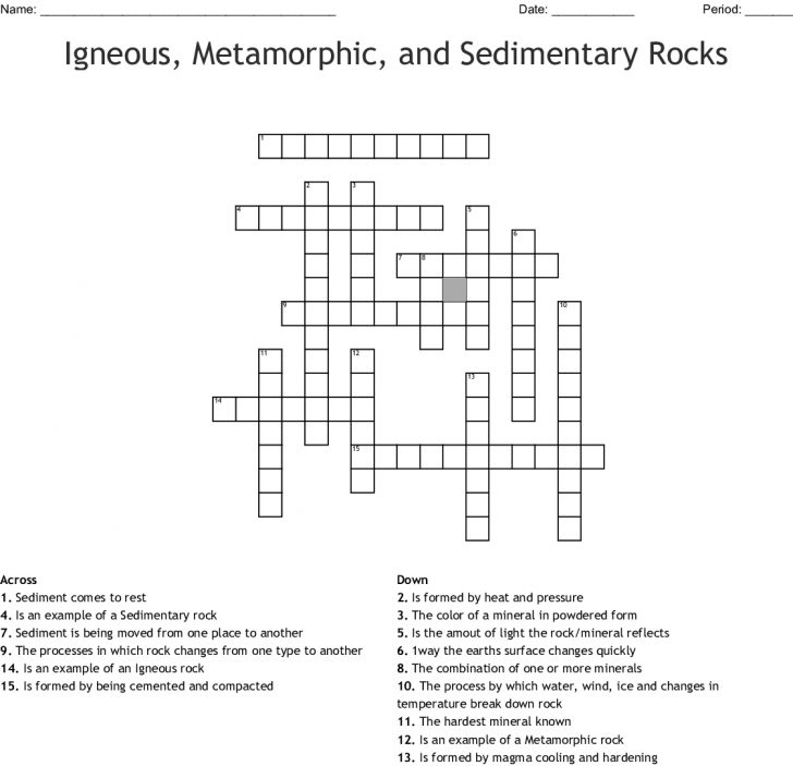Rocks Crossword Puzzle Printable