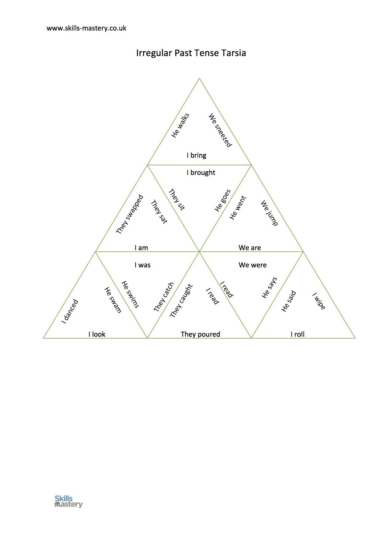 Irregular Past Tense Tarsia | Teaching Ideas | Irregular Past Tense - Printable Tarsia Puzzles English