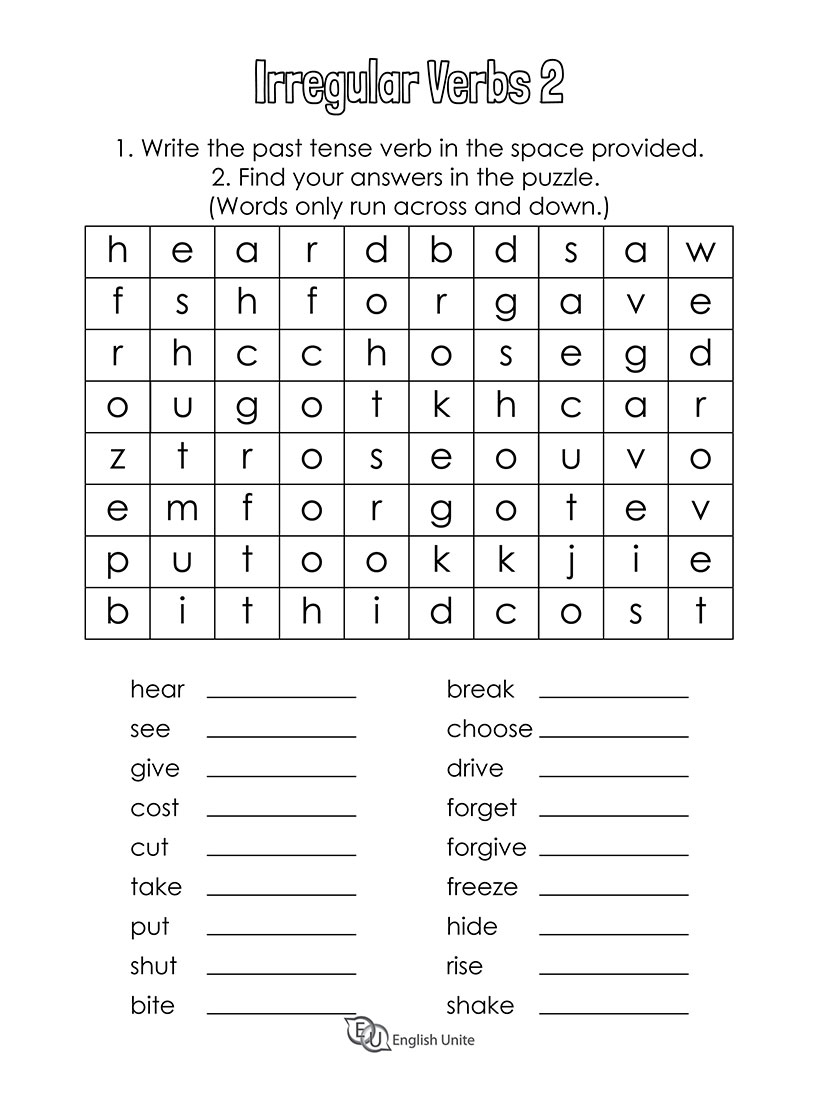 Verbs Word Search Worksheets Pdf