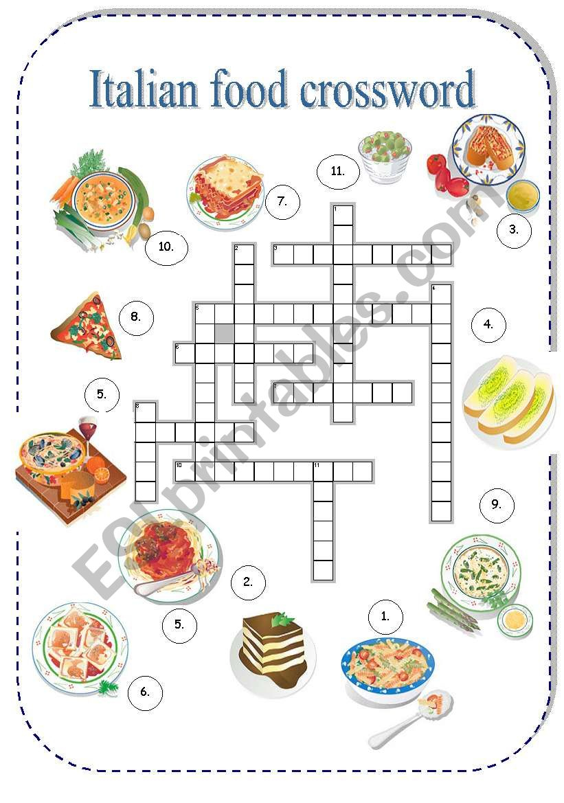 Italian Food Crossword - Esl Worksheetborna - Printable Crossword Puzzles In Italian