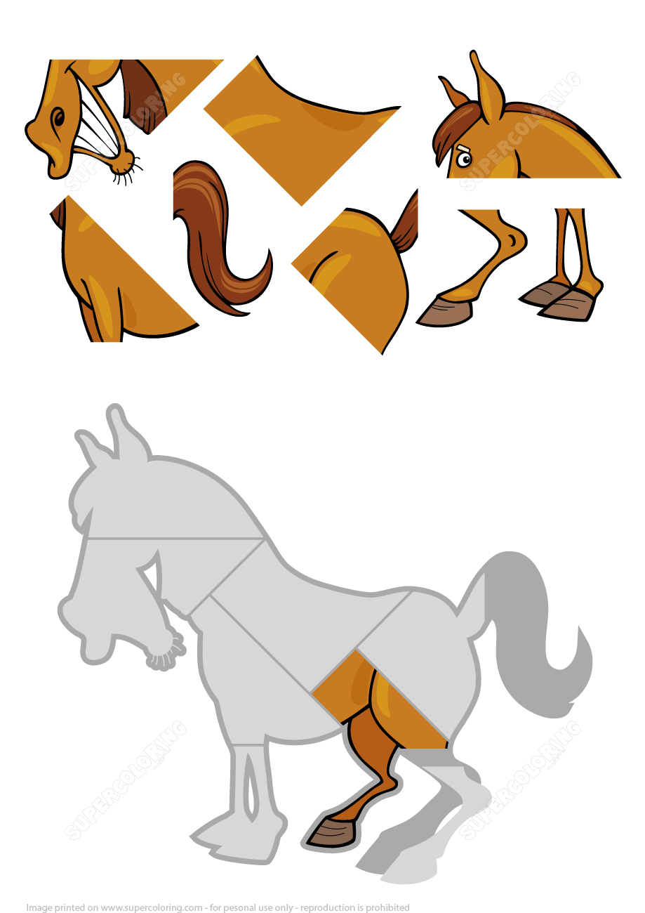 Jigsaw Puzzle With Cartoon Horse | Free Printable Puzzle Games - Printable Horse Puzzle