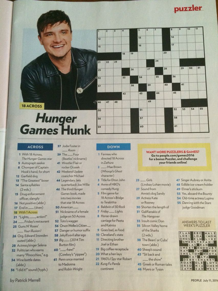 Josh Hutcherson Crossword In People July 11Th, 2016 Issue | Cross - Printable People Magazine Crossword Puzzles