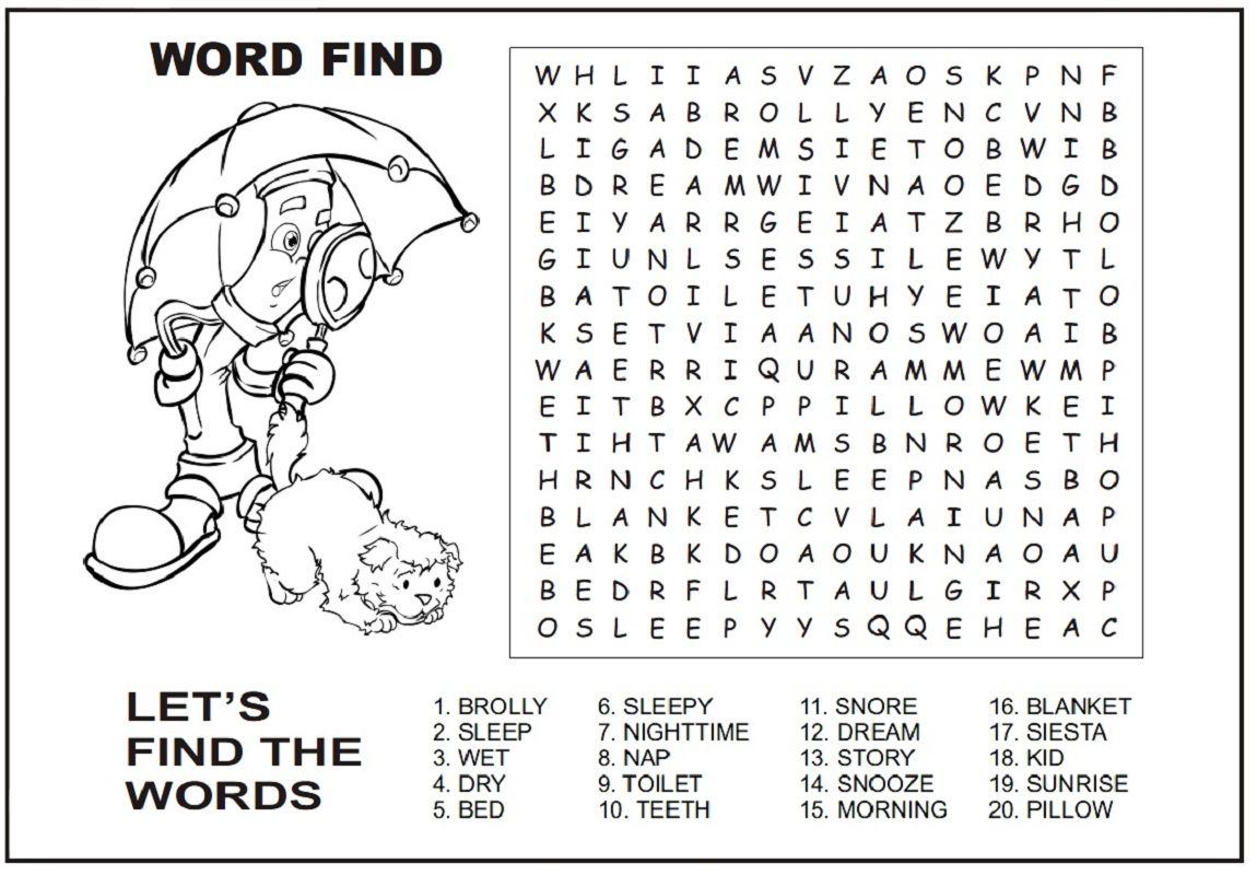 Kid Sleep Word Search To Pass The Time | Kiddo Shelter | Educative - Printable Puzzles To Pass Time