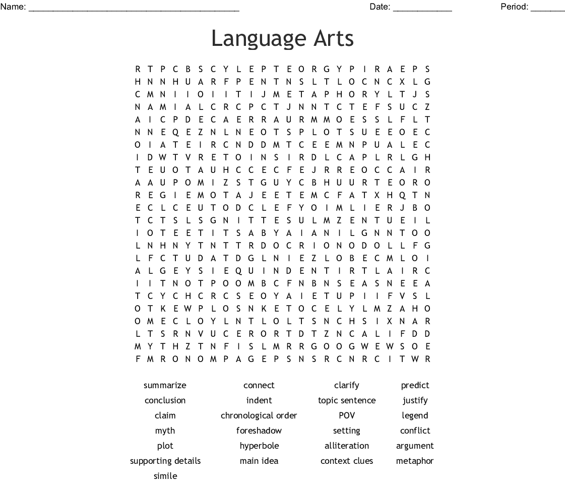 7th Grade Language Arts Word Search